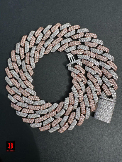 Rose Gold Miami Necklace Cuban Link iced Prong  Chain displayed on a table