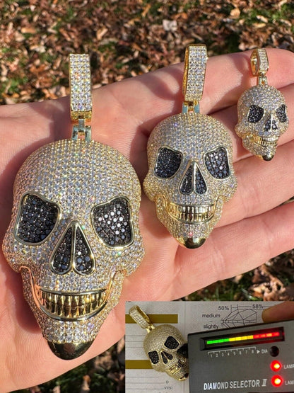 White & Black Diamond Iced out Moissanite Skull Pendant 3d 925 Sterling Silver Necklace Hip Hop Jewelry