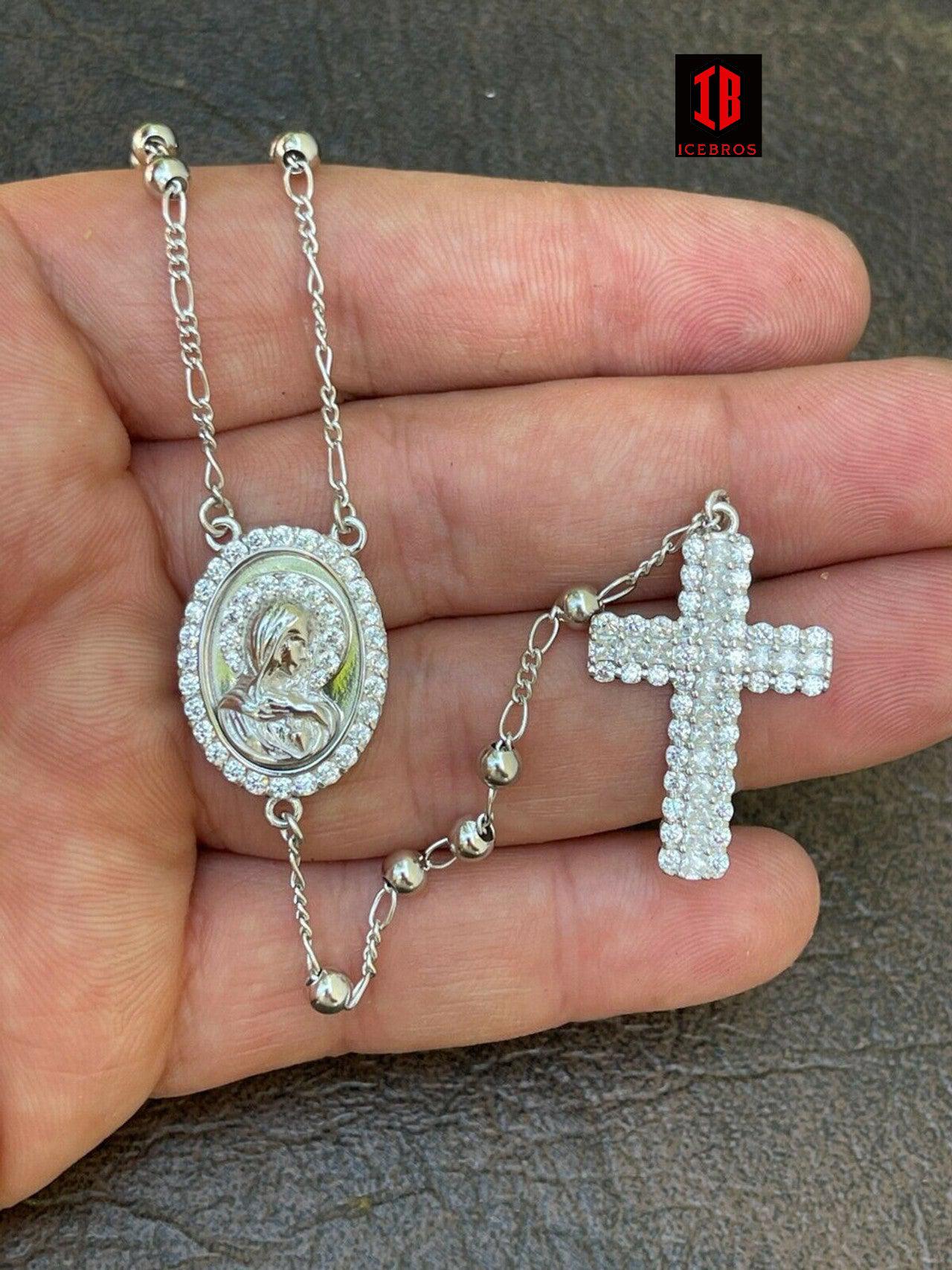 925 Tricolor Silver Jesus Mary Pendant Rosary online Necklace