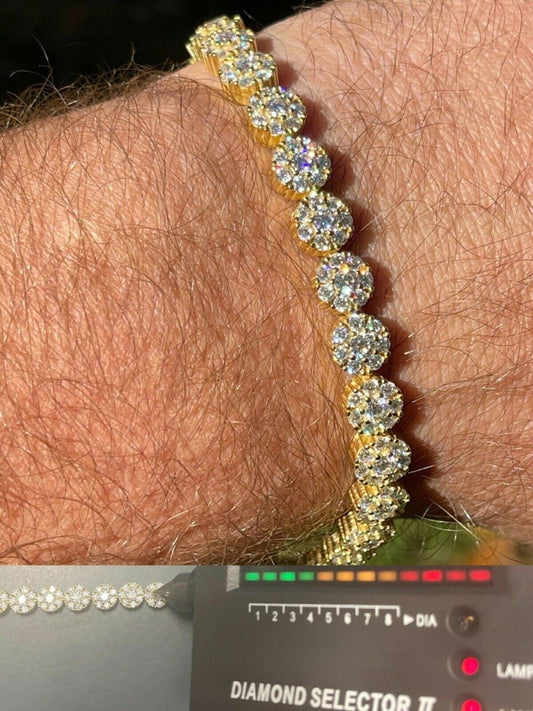 14k Gold Clustered Diamond Tennis Bracelet, 7mm Moissanite Diamond ,925 Sterling Silver wristlet