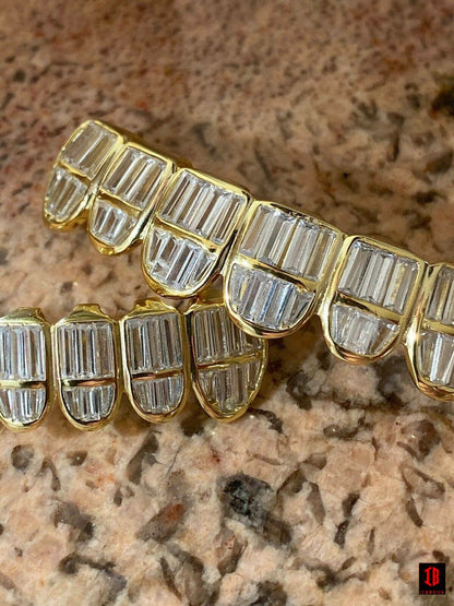 925 Silver 14k Gold Filled Baguette Diamond GRILLZ Teeth All Grills