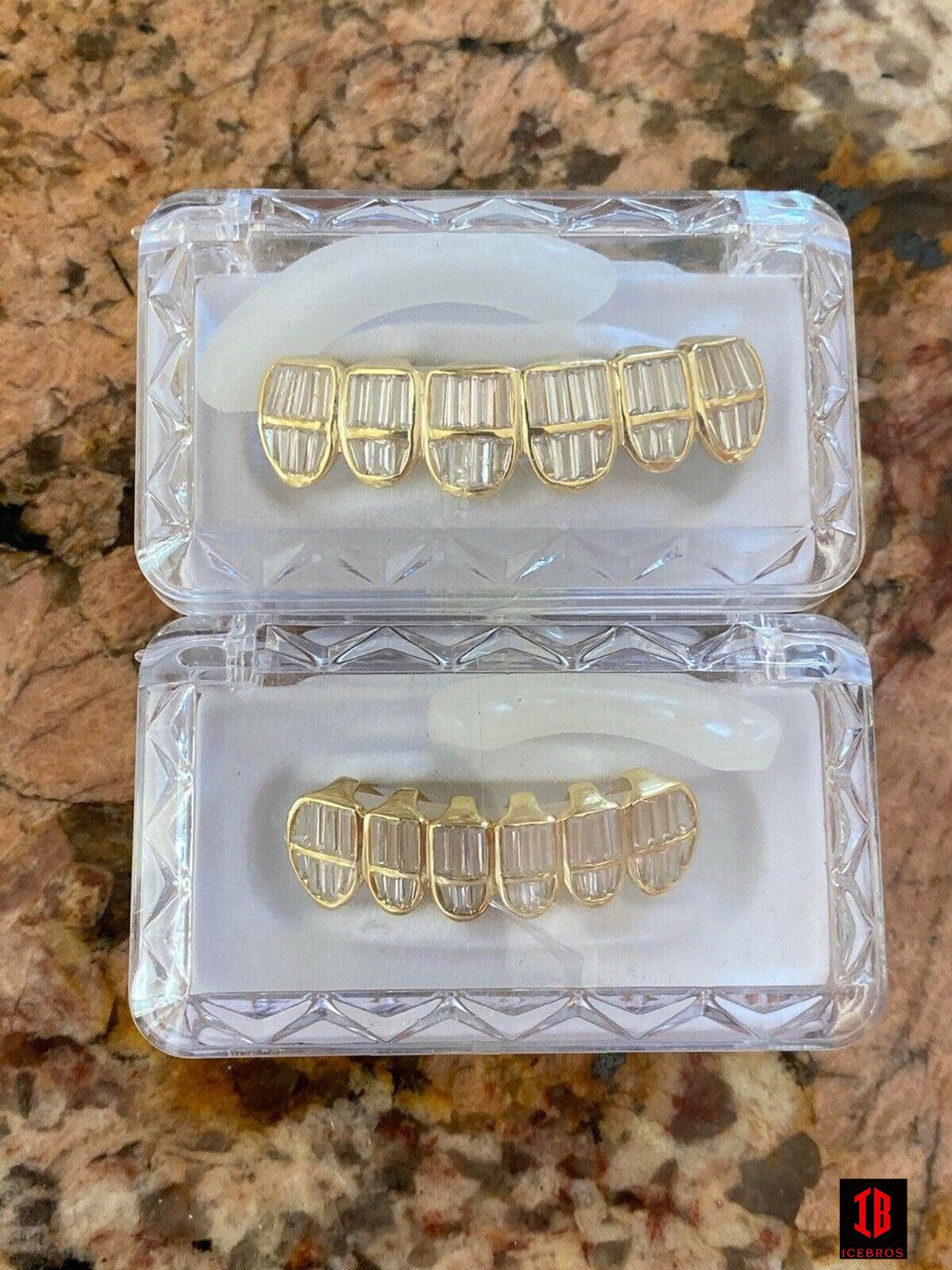 925 Silver 14k Gold Filled Baguette Diamond GRILLZ Teeth All Grills