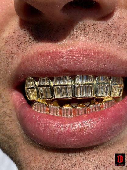 25 Silver White Gold Filled Baguette Diamond GRILLZ Teeth All Grills