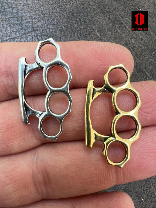 Fine 925 Silver / 14k Gold Plated Brass Knuckle Oxidized Pendant Necklace Charm