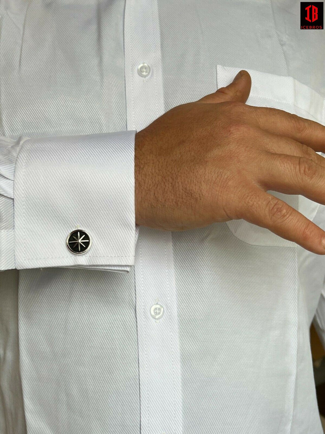 Real 925 Sterling Silver Black Navigation Star Cuff Links Cufflinks Tuxedo Shirt
