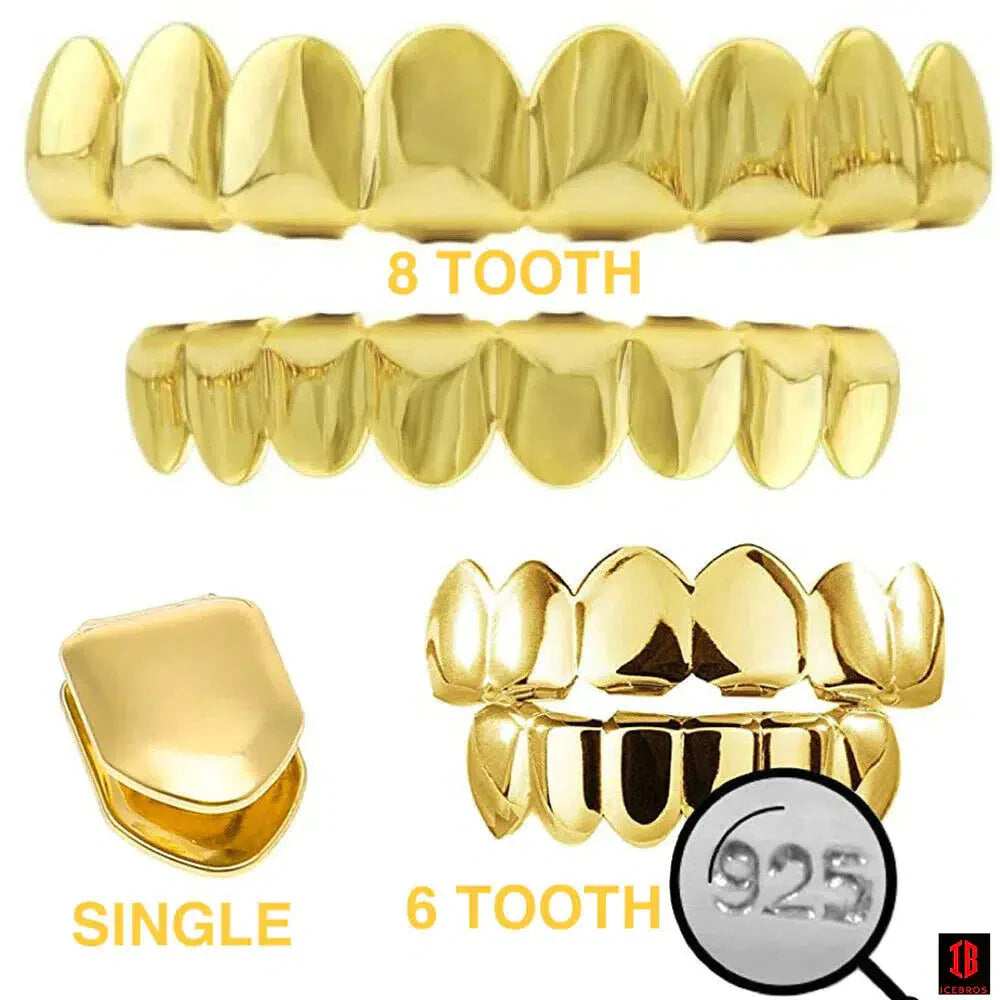 10K 14K OVER  Fine 925 Sterling Silver Custom GRILLZ Teeth Top Bottom Hip Hop Mouth