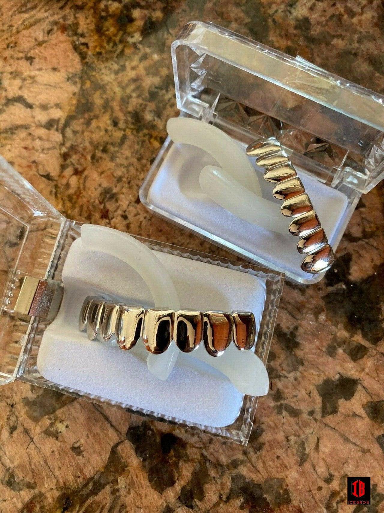 10K 14K OVER  Fine 925 Sterling Silver Custom GRILLZ Teeth Top Bottom Hip Hop Mouth