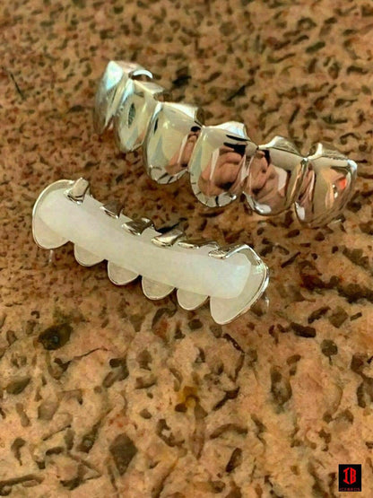 10K 14K OVER  Fine 925 Sterling Silver Custom GRILLZ Teeth Top Bottom Hip Hop Mouth