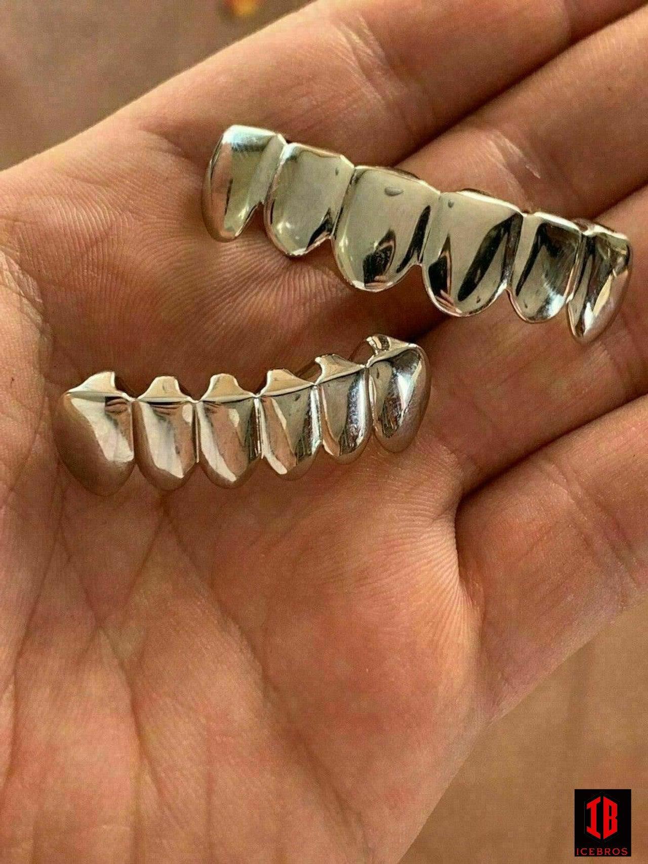 10K 14K OVER  Fine 925 Sterling Silver Custom GRILLZ Teeth Top Bottom Hip Hop Mouth