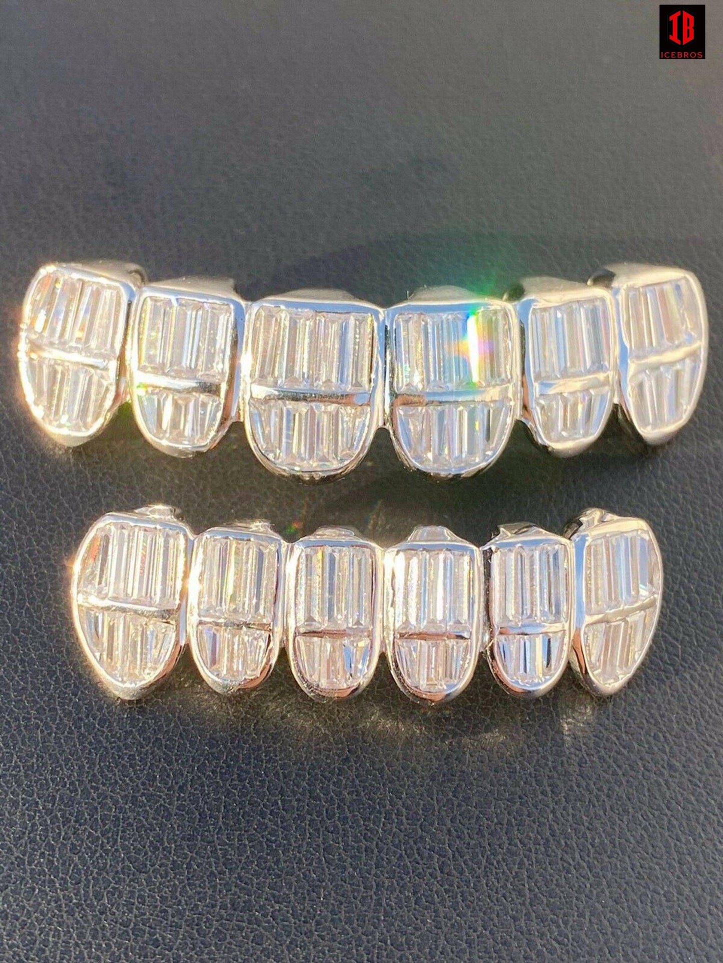 25 Silver White Gold Filled Baguette Diamond GRILLZ Teeth All Grills