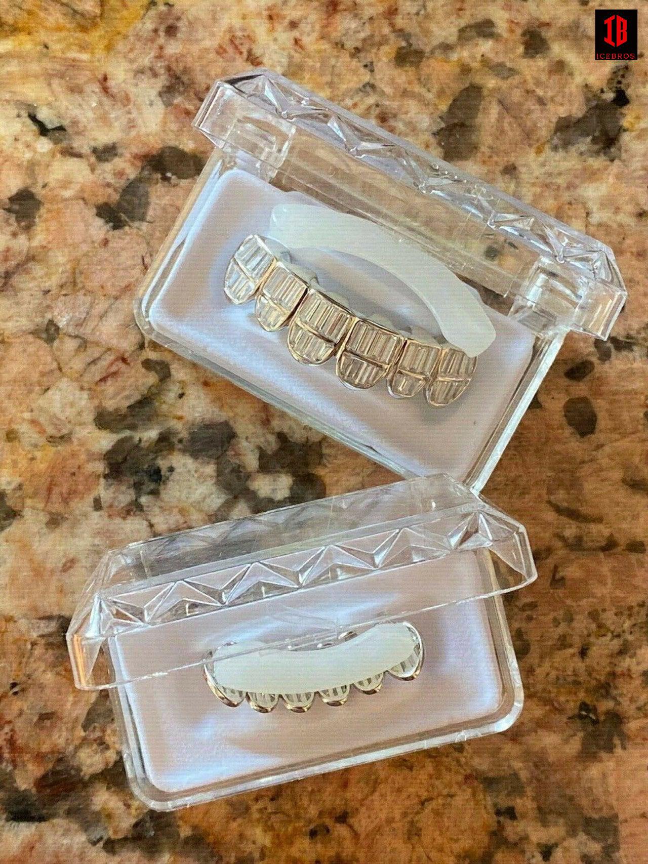 925 Silver 14k Gold Filled Baguette Diamond GRILLZ Teeth All Grills