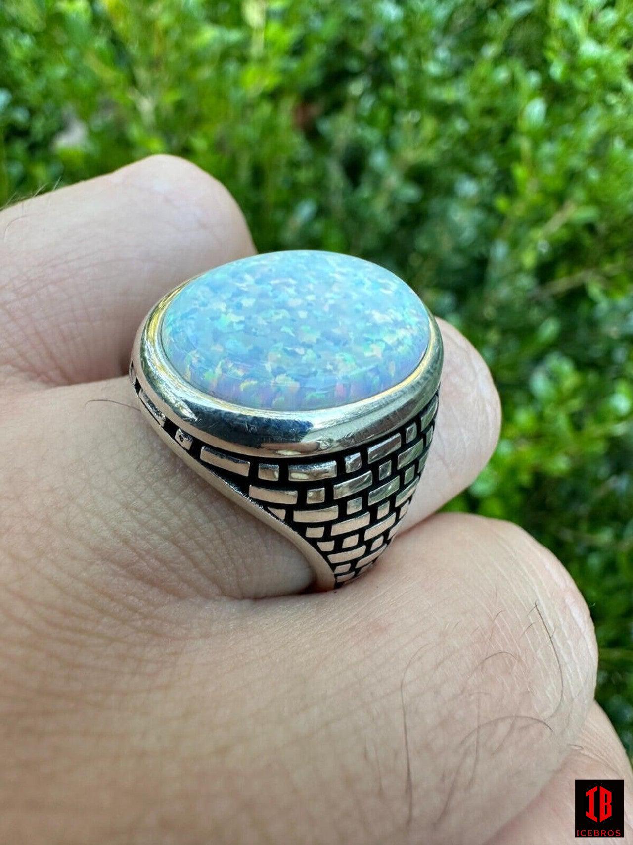 Size 9, 925 STERLING SILVER Lab Created Oval Blue popular Fire Opal Men's Ring