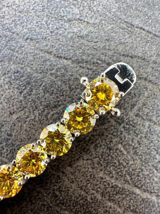 Real Iced Canary Yellow MOISSANITE 7mm Tennis Bracelet 925 Silver Diamond Tester