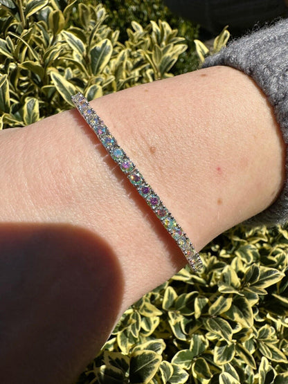 Purple Iced Opal Rainbow MOISSANITE 3mm Tennis Bracelet 925 Silver Diamond Tester