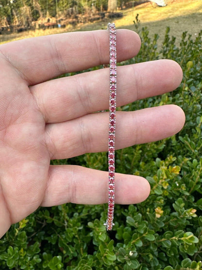 Iced Pink MOISSANITE Tennis Bracelet 925 Silver Pass Diamond Test (3mm-5mm)