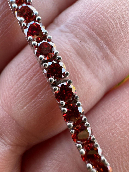 icebros Iced Ruby Red MOISSANITE 3mm Tennis Bracelet 925 Silver Pass Diamond Test (3mm-5mm)