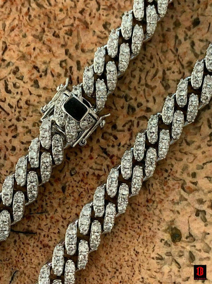 12mm Moissanite Miami Cuban Link Chain 925 Sterling Silver Necklace