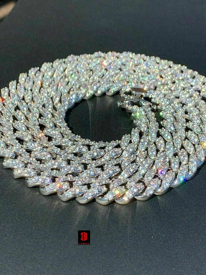 12mm Moissanite Miami Cuban Link Chain 925 Sterling Silver Necklace