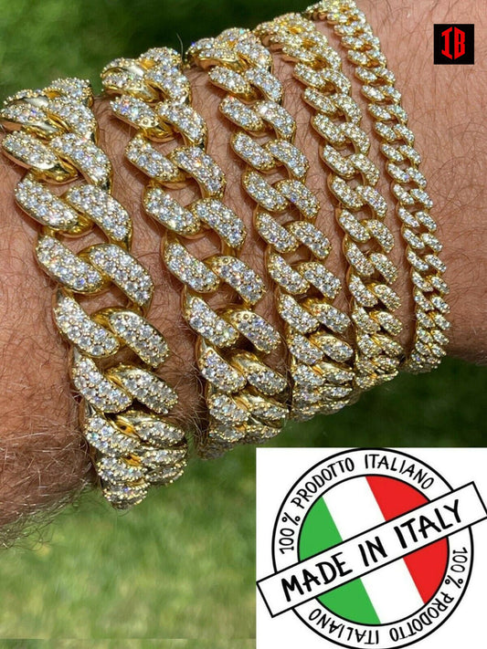 YELLOW GOLD Real Miami Cuban Link Bracelet Iced Diamond Out Solid 925 Sterling Silver HEAVY