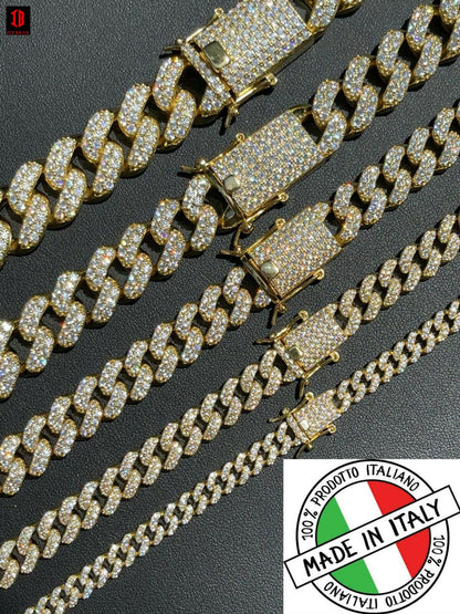 WHITE GOLD Real Miami Cuban Link Chain Iced Diamond Out Solid 925 Sterling Silver Necklace