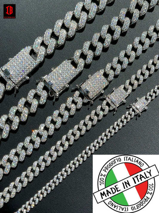 WHITE GOLD Real Miami Cuban Link Chain Iced Diamond Out Solid 925 Sterling Silver Necklace