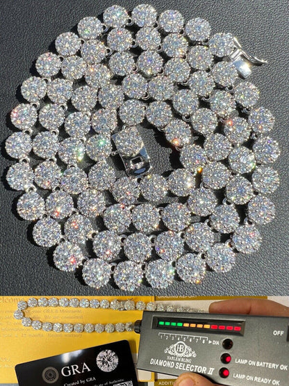 Real MOISSANITE Hip Hop Cluster Tennis Chain Necklace 7mm Pass Diamond Tester