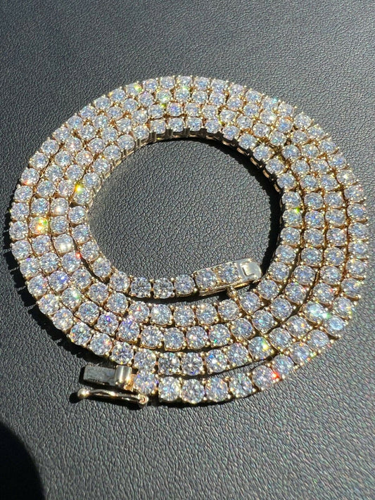 Real Solid 10k Yellow Gold Moissanite 3mm Tennis Necklace