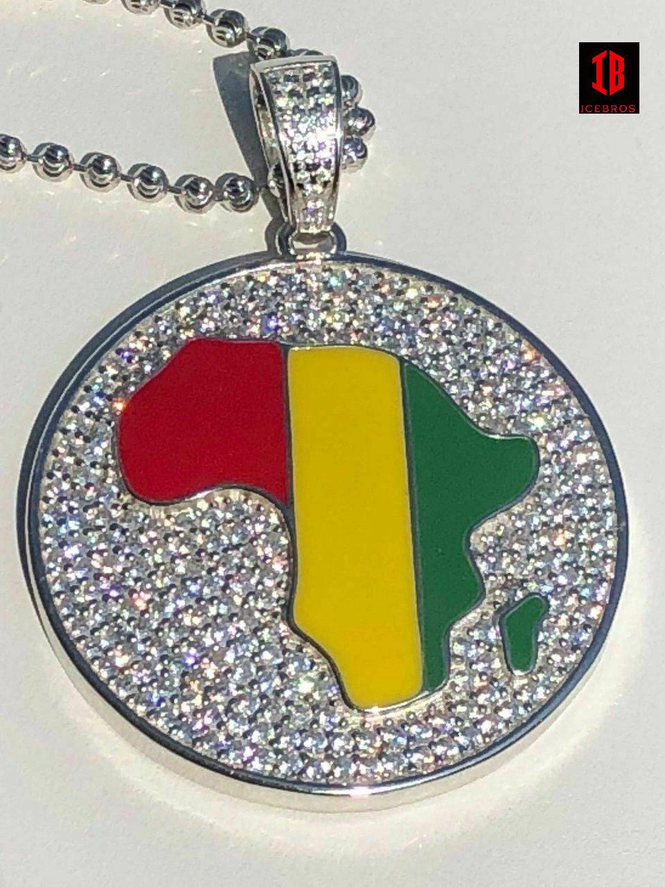 925 Silver AFRICA Map Flag Pendant Medallion 14k Gold Nigeria CZ