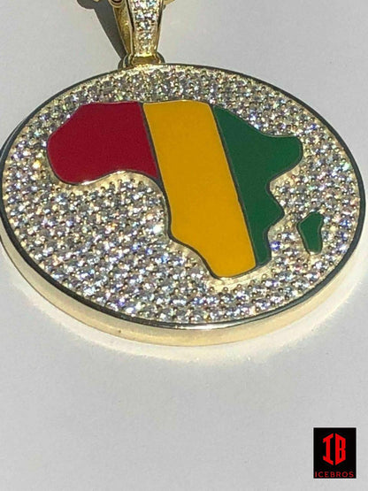 925 Silver AFRICA Map Flag Pendant Medallion 14k Gold Nigeria CZ