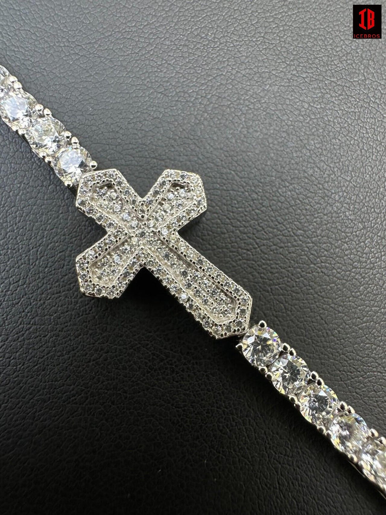 Moissanite Iced Cross Shape Tennis Bracelet Mens Ladies Hip Hop Real 925 Silver