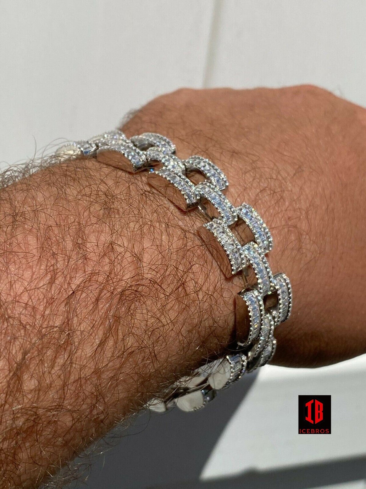 Real Solid 925 Silver Mens Custom Hip Hop Presidential Link Bracelet 14mm Iced