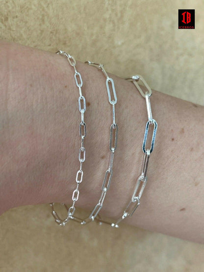 Women's 925 Sterling Silver Ladies Paperclip Rolo bracelet Cable (2.5mm-4mm)