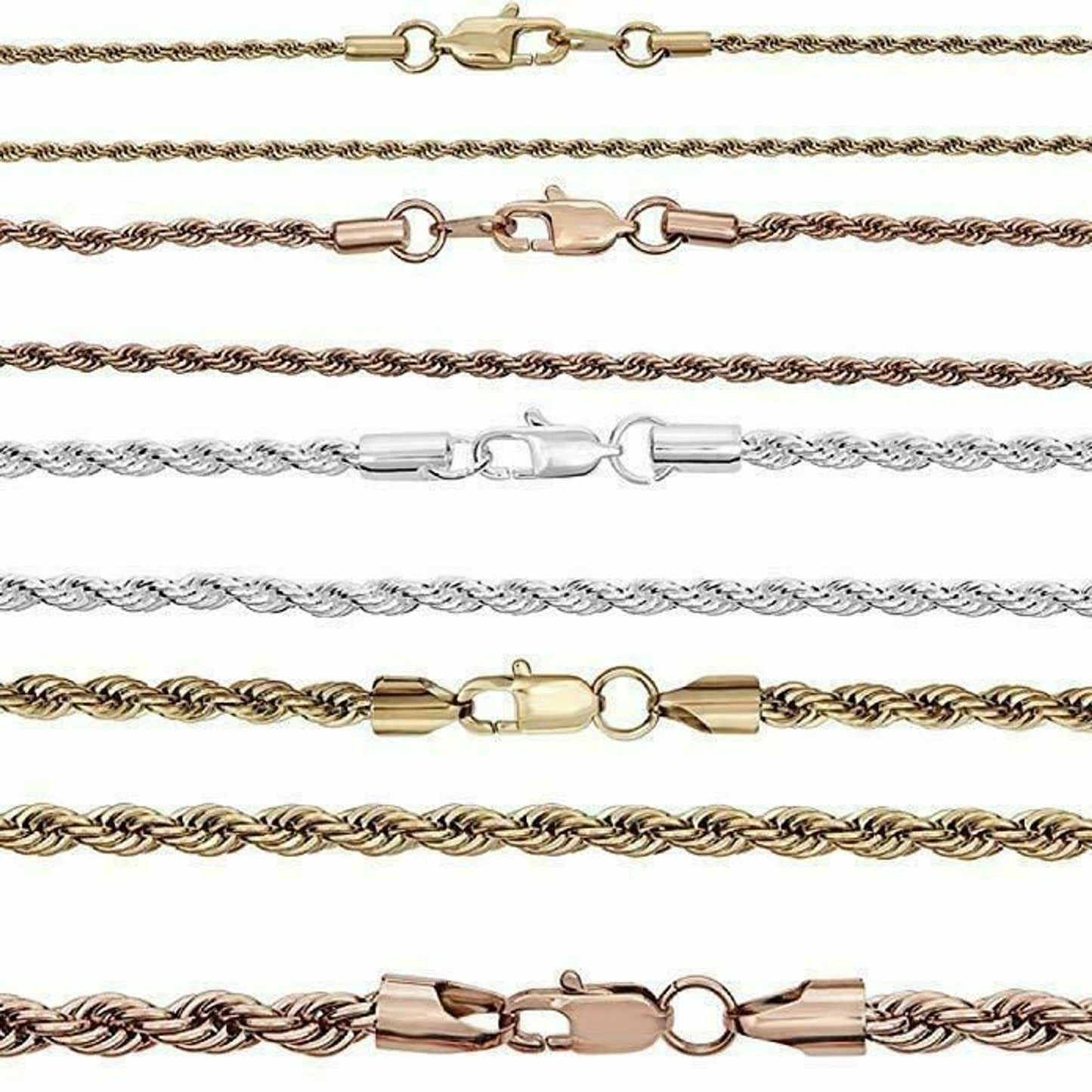 Rope Chain - ROSE Gold Over Solid Stainless Steel - 2-6mm 18-30"