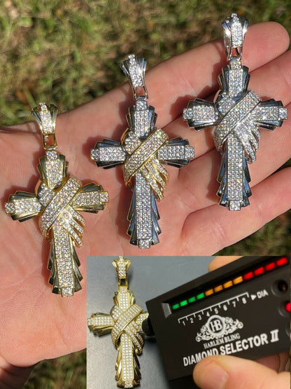 Iced Large Hip Hop Cross Pendant 925 Silver / Gold MOISSANITE Pass Diamond Test
