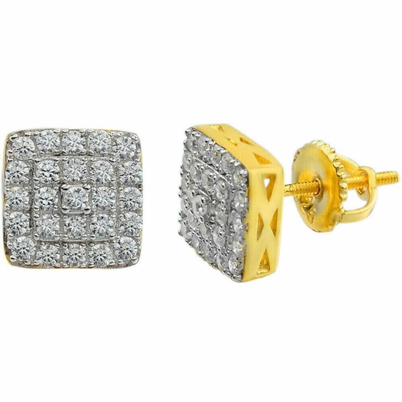 0.62ct VVS Real CVD Diamond Men's Solid 14k WHITE GOLD Iced Hip Hop Square Earrings