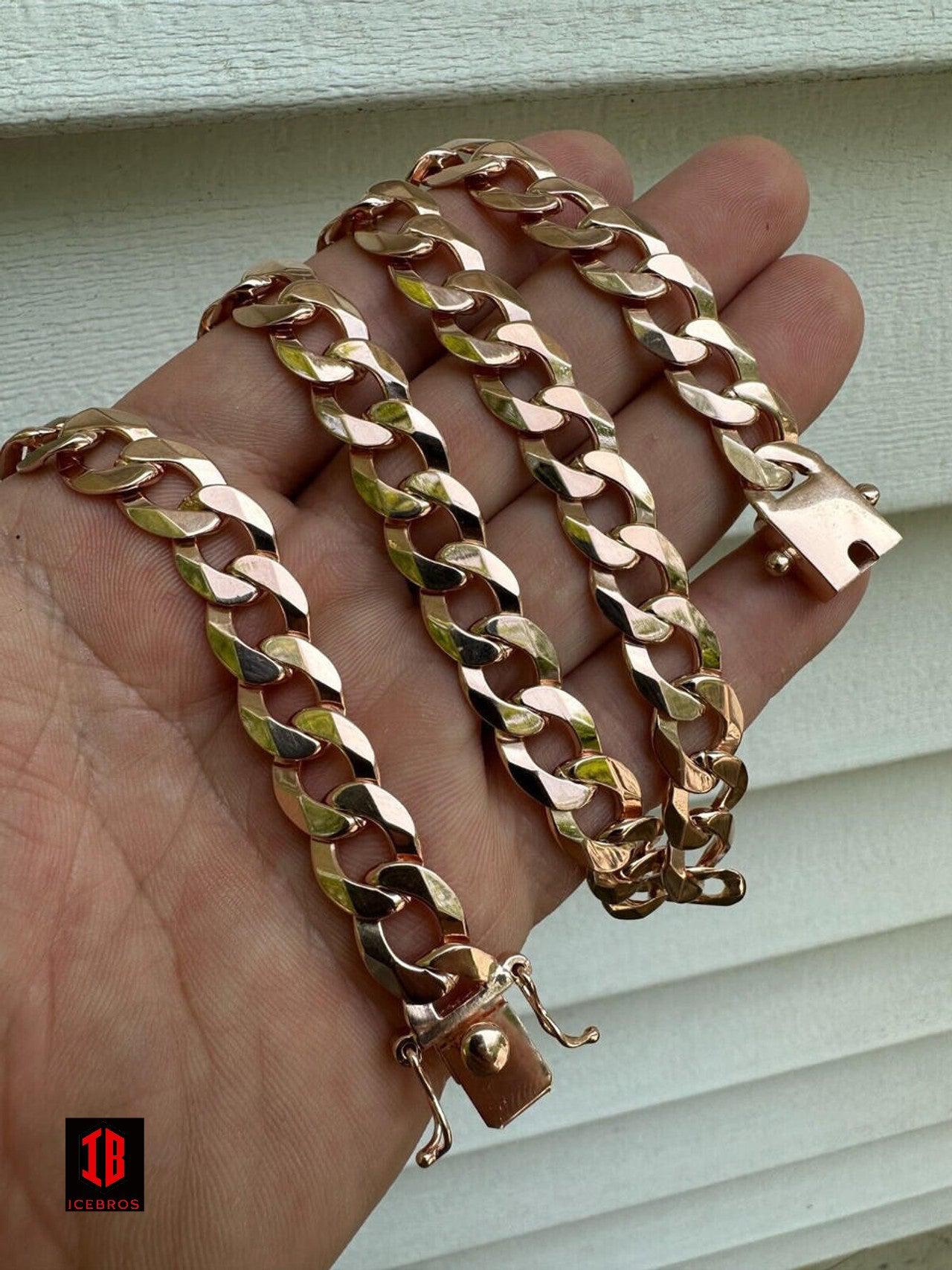Flat ITALY Curb Cuban Link Necklace 14K Gold Over 925 Sterling Silver Sleek Boxed Clasp