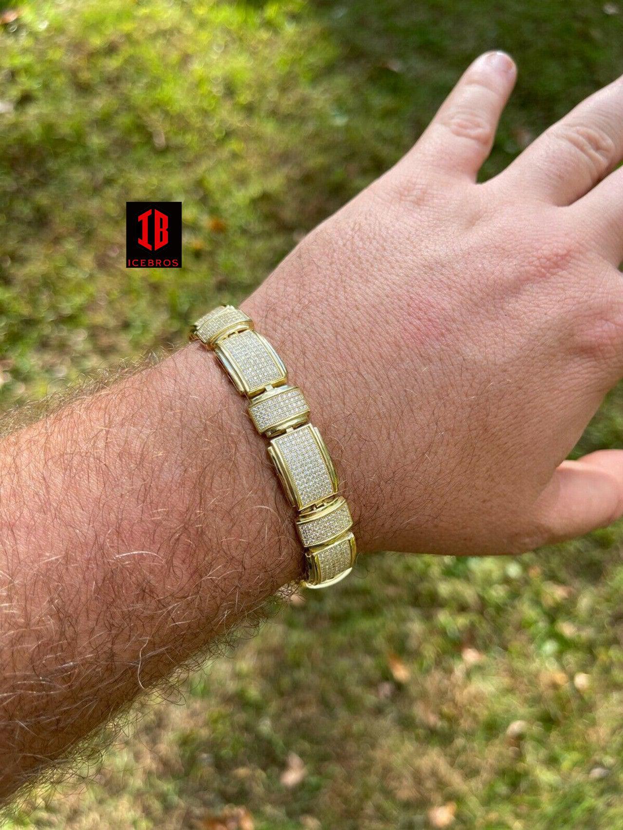14k Gold Custom Presidential cuff Moissanite  tennis Link Bracelet 12mm