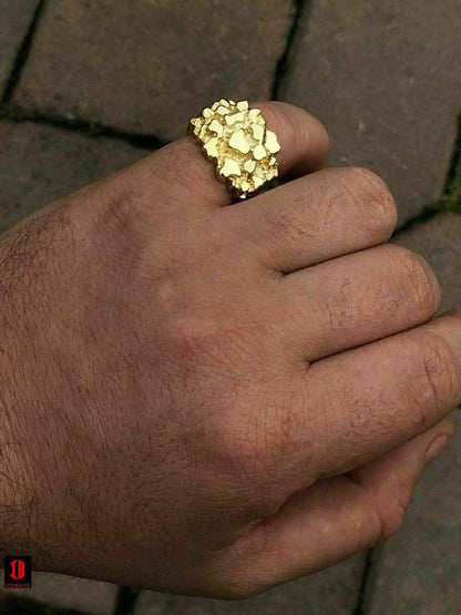 UNISEX Men's Solid 10k Yellow Gold Heavy Nugget Ring 11-13 Grams