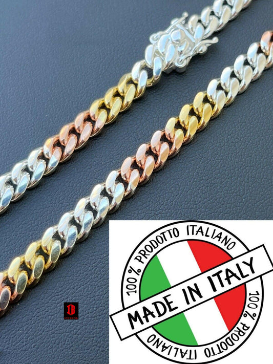 Tri Color Solid 925 Silver & 14k Gold Miami Cuban Link Bracelet Box Lock (6mm)