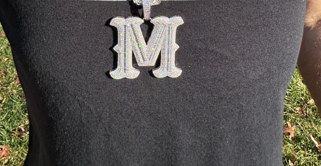 Real Moissanite Gothic Large 2" Initial Letter 925 Silver Pendant Iced Necklace