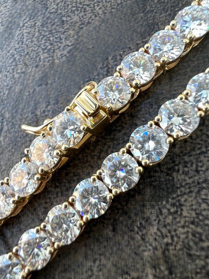 2-5mm Solid 10k Yellow Gold Iced Moissanite Tennis Chain Bracelet Necklace Mens Ladies