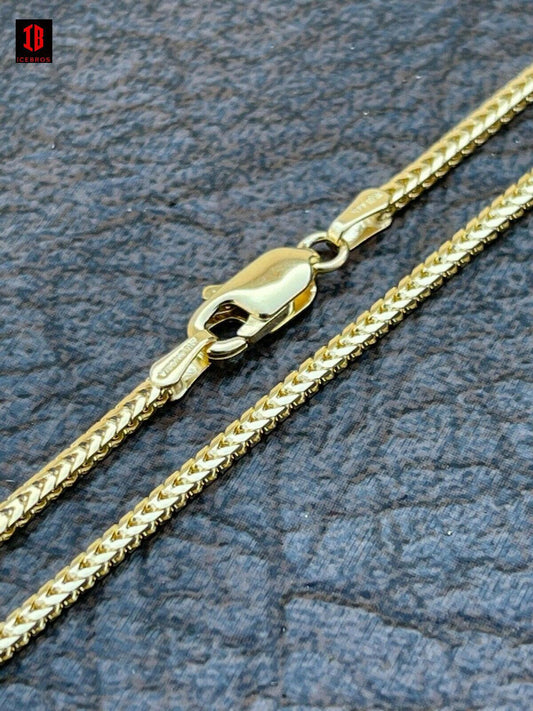 14k Solid Gold Franco Link Chain 1.5mm Necklace For Pendant Mens Ladies 16-24"