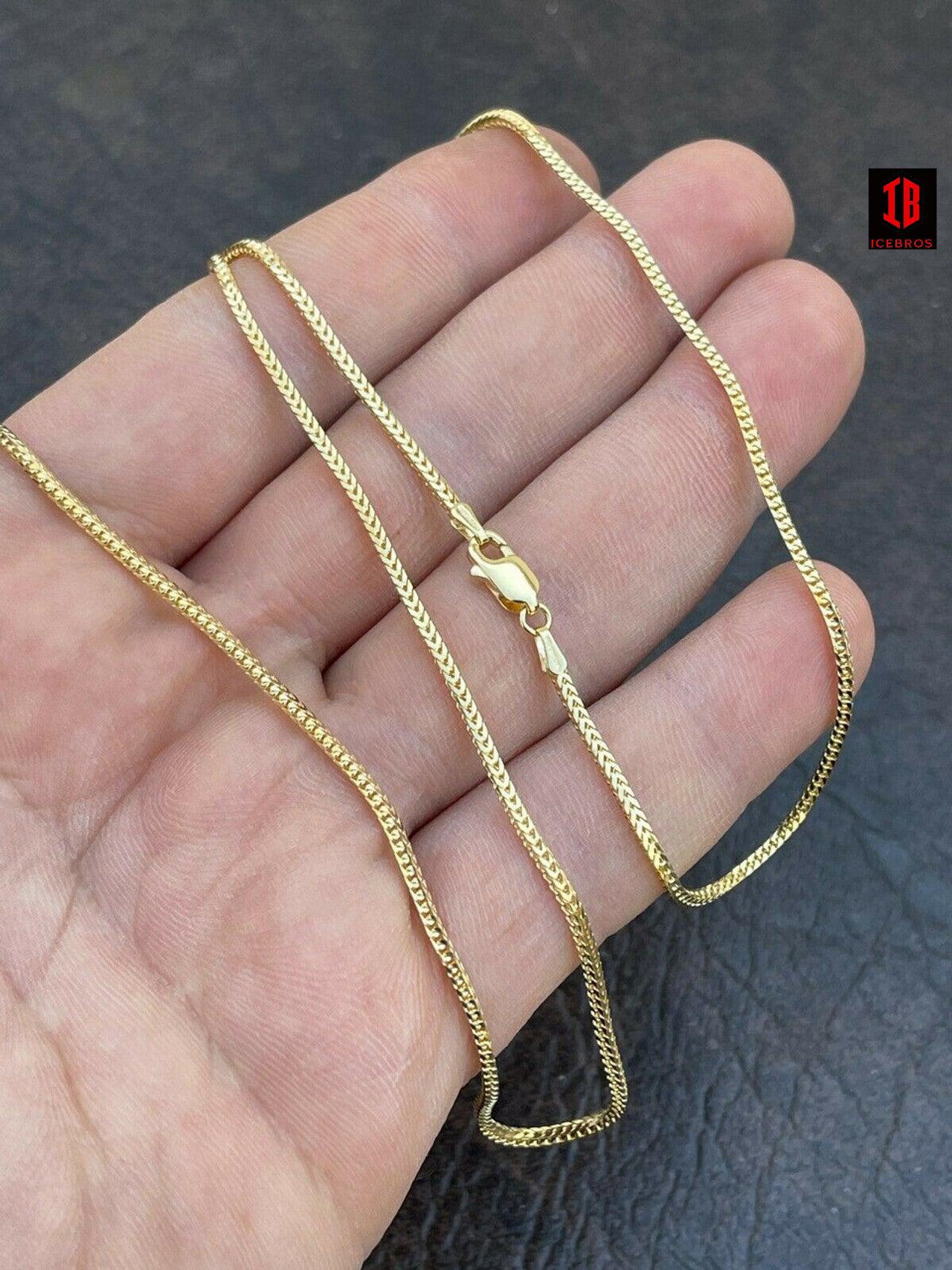 14k Solid Gold Franco Link Chain 1.5mm Necklace For Pendant Mens Ladies 16-24"