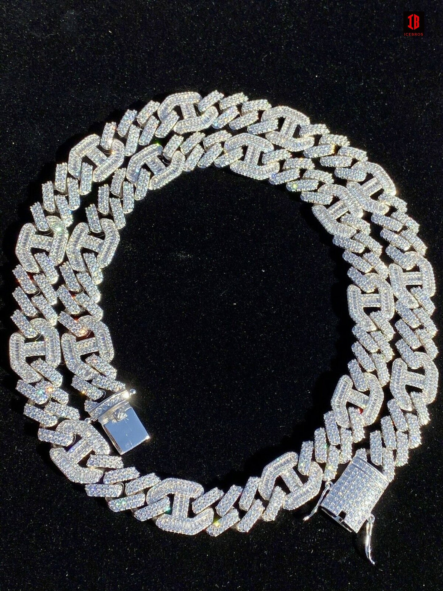 Solid 925 Silver & ROSE Gold Mens Figarucci Gucci Link Prong Cuban Chain Hip Hop