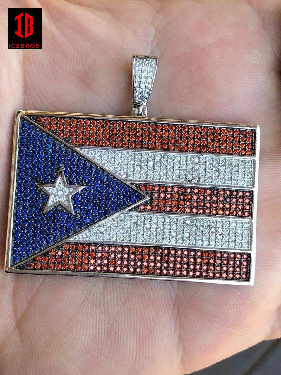 Micro 925 Silver Puerto Rico Flag Pendant BORICUA Rican 14k Gold cz