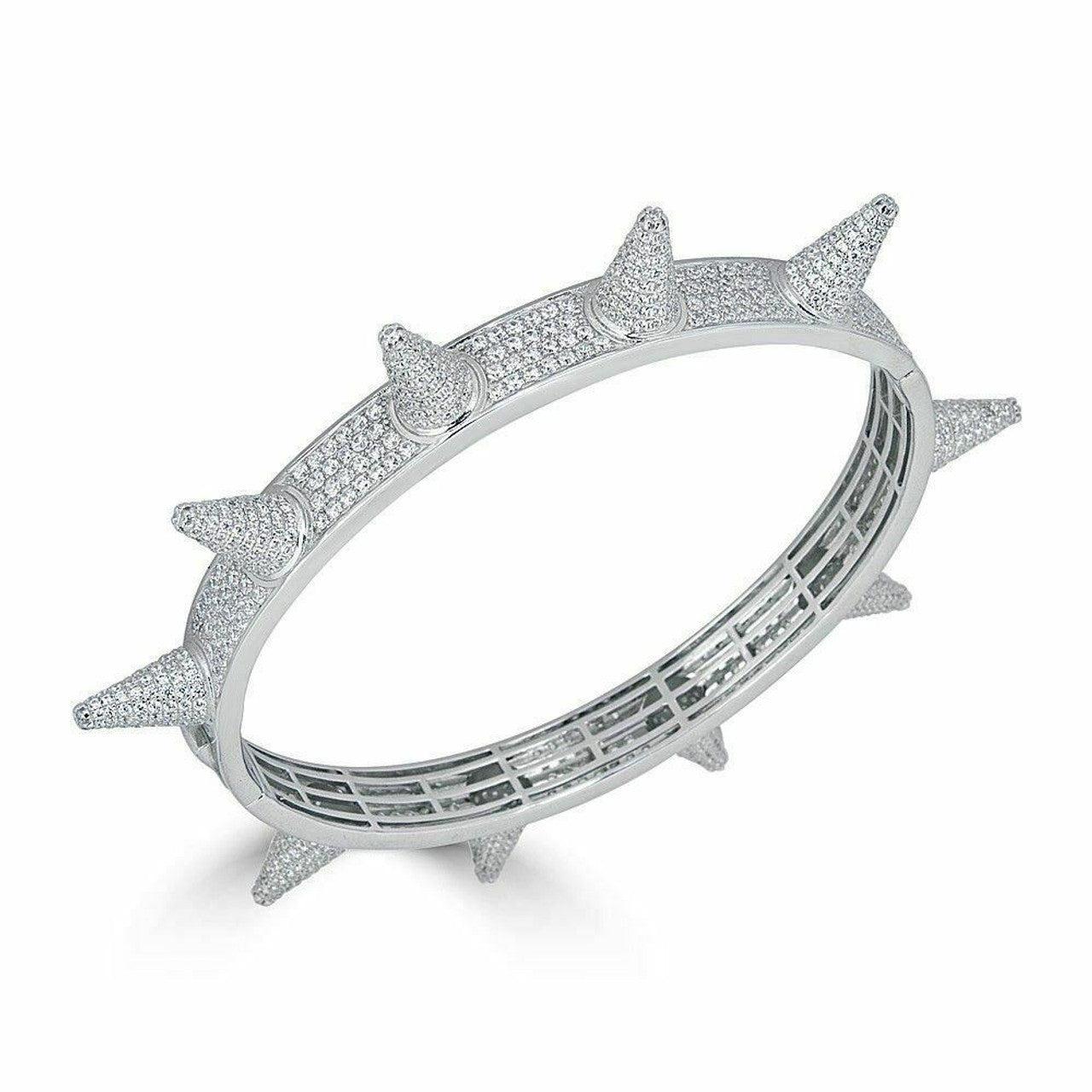 SOLID 925 Silver Rapper Spike Bangle Bracelet 14k Yellow Rose Gold Lil Pump ICY