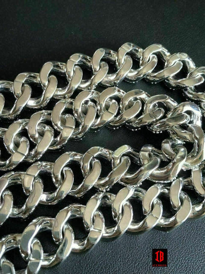 WHITE GOLD Real Miami Cuban Link Chain Iced Diamond Out Solid 925 Sterling Silver Necklace