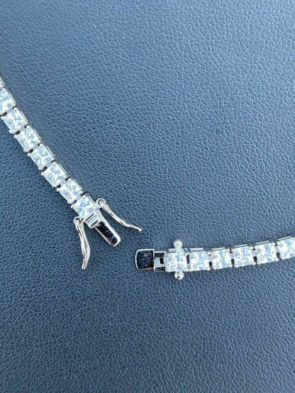 SOLID 925 Sterling Silver 3mm Tennis Bracelet 1 Row Princess Baguette Diamond