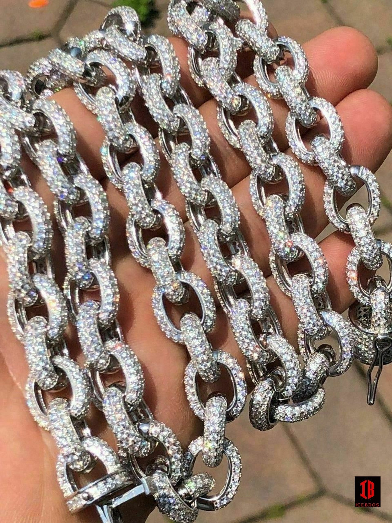 Solid 925 Sterling Silver Mens Thick Heavy Rolo Chain Iced CZ HANDMADE Diamonds Flooded Out (ROSE GOLD)