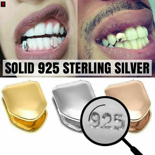 Rose White Gold 925 Sterling Silver Single Tooth Grillz Real Custom Grill Caps